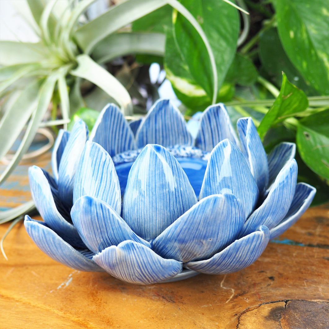 Pillar Candle Holder - Lotus Flower (Blue)
