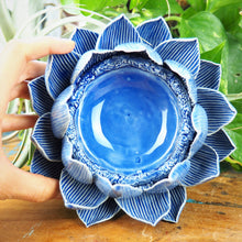 Load image into Gallery viewer, Pillar Candle Holder - Lotus Flower (Blue)