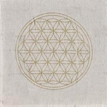 Load image into Gallery viewer, Cotton Crystal Grid Cloth - Flower Of Life (Beige/Gold)