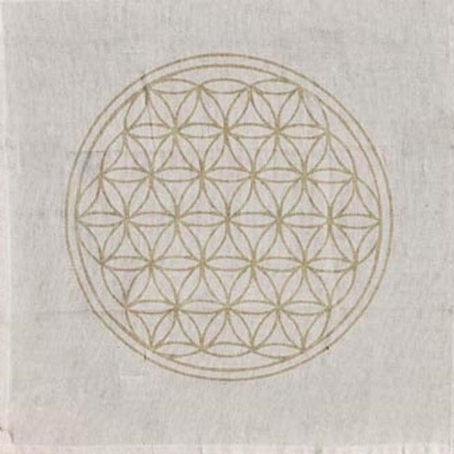 Cotton Crystal Grid Cloth - Flower Of Life (Beige/Gold)