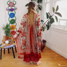 Load image into Gallery viewer, Burnout Velvet Kimono - Burgundy/Green