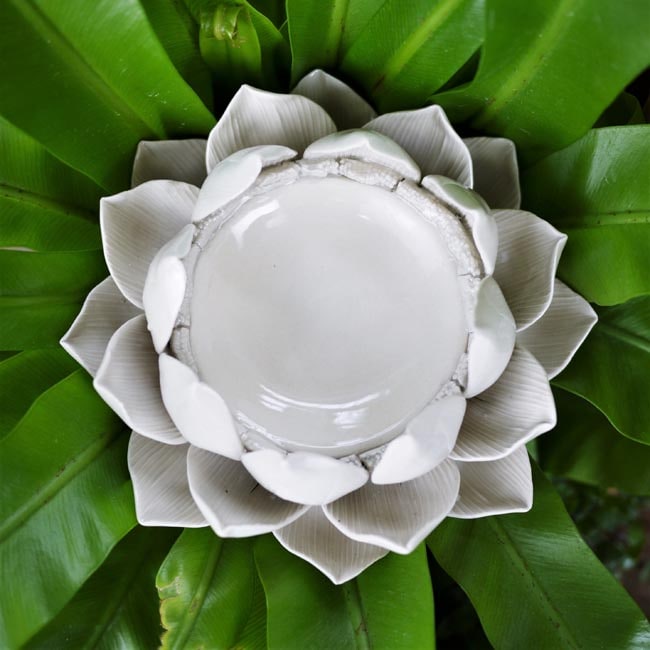 Pillar Candle Holder - Lotus Flower (Off-White)