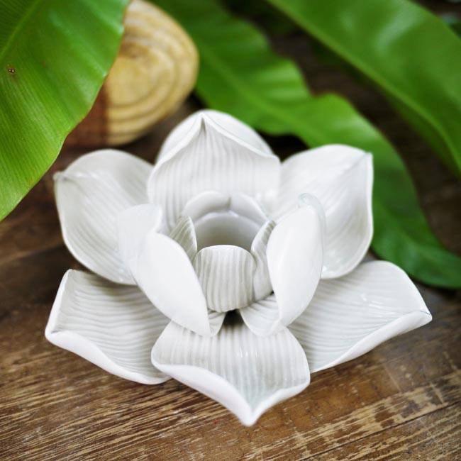 Taper Candle Holder - Lotus Flower (Off-white)